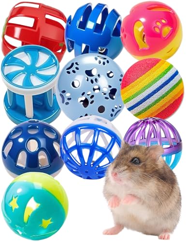 Hamsterspielzeug, Glockenbälle, Spaß für alle Hamstergrößen, bunt mit Glocken, robust und sicher, leicht zu reinigen, fördert Spiel und Gesundheit, 10 Stück von HEUHAI