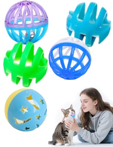 Katzenspielzeug Bälle – Kitty-Spielzeug mit Glocken für Indoor-Katzen und Kätzchen – lustiger, hohler Katzenball zum Spielen, Apportieren und interaktiven Spaß, 5 Stück Katzenspielzeug Bälle – Kitty-Spielzeug mit Glocken für Indoor-Katzen und Kätzchen – lustiger, hohler Katzenball zum Spielen, Apportieren und interaktiven Spaß, 5 Stück von HEUHAI