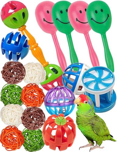 Vogelspielzeug-Set, bunte Kunststoff- und gewebte Rattan-Kugeln mit Glocken für Papageien und kleine Vögel, sicheres, starkes und anregendes Spiel für Schnabelgesundheit und Fußflexibilität, 18-teilig Vogelspielzeug-Set, bunte Kunststoff- und gewebte Rattan-Kugeln mit Glocken für Papageien und kleine Vögel, sicheres, starkes und anregendes Spiel für Schnabelgesundheit und Fußflexibilität, 18-teilig von HEUHAI