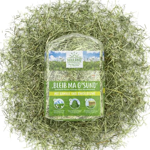 HEULAND® Premium Heu Bleib ma G´sund mit Kamille und Ringelblume (4X 500g) Frisches Bergwiesenheu für Kleintiere Kaninchen Hamster Streu Meerschweinchen Futter Nager Zwergkaninchen Hasen 2 Kilo von HEULAND