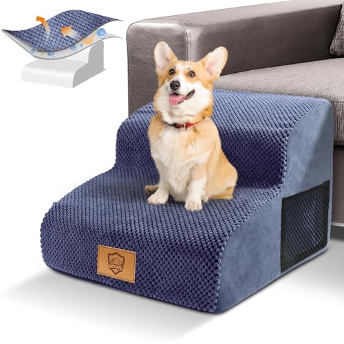 HEVOL Hundetreppe für Kleine Hunde, Haustiertreppe 30cm Hoch mit Waschbar Bezug, Abnehmbar Hunderampe, Tragbar Katzentreppe für Sofa Bett-Senden 1 Fusselrolle von HEVOL