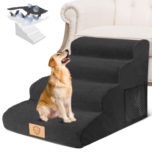 HEVOL Hundetreppe für Kleine Hunde, 4 Stufen Haustiertreppe mit Abnehmbarem, Hochdichtem Schwamm Hunderampe mit Waschbarem, Hunde Treppe für Bett und Sofa Schwamm(Schwarz) HEVOL Hundetreppe für Kleine Hunde, 4 Stufen Haustiertreppe mit Abnehmbarem, Hochdichtem Schwamm Hunderampe mit Waschbarem, Hunde Treppe für Bett und Sofa Schwamm(Schwarz) von HEVOL