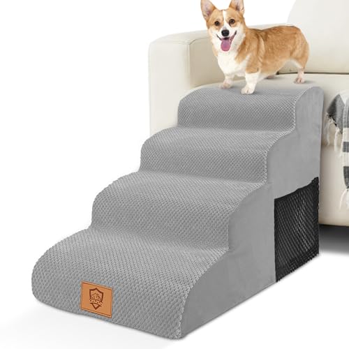 HEVOL Hundetreppe für Kleine Hunde, 4 Stufen Hunde Treppe mit Abnehmbarem, Hunderampe mit Waschbarem Bezug und Rutschfestem,Haustiertreppe für Bett und Sofa aus Hochdichtem Schwamm HEVOL Hundetreppe für Kleine Hunde, 4 Stufen Hunde Treppe mit Abnehmbarem, Hunderampe mit Waschbarem Bezug und Rutschfestem,Haustiertreppe für Bett und Sofa aus Hochdichtem Schwamm von HEVOL