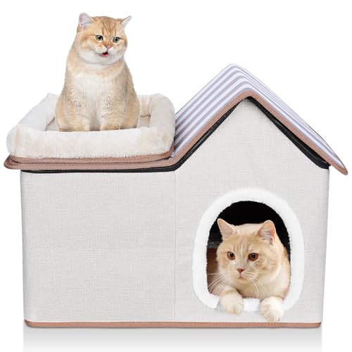 HEVOL Katzenhöhle, Katzenhaus, Faltbare Hundehöhle, Warm Hundehütte mit Abnehmbaren Plattform und Dach, Katzenhaus Outdoor, Wasserdicht Katzen Haus für Kätzchen Haustiere, Beige HEVOL Katzenhöhle, Katzenhaus, Faltbare Hundehöhle, Warm Hundehütte mit Abnehmbaren Plattform und Dach, Katzenhaus Outdoor, Wasserdicht Katzen Haus für Kätzchen Haustiere, Beige von HEVOL