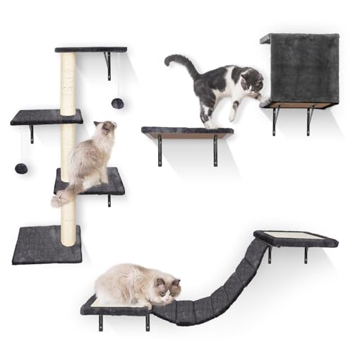 HEVOL Kletterwand Katzen, Katzen Kletterwand Set, Katzen Wandelemente, 10-Teiliges Stabiler Katzenmöbel mit Hängebrücke, Katzenhängematte, Kratzsäulen und katzenhöhle für Schlafen Spielen Lounging HEVOL Kletterwand Katzen, Katzen Kletterwand Set, Katzen Wandelemente, 10-Teiliges Stabiler Katzenmöbel mit Hängebrücke, Katzenhängematte, Kratzsäulen und katzenhöhle für Schlafen Spielen Lounging von HEVOL