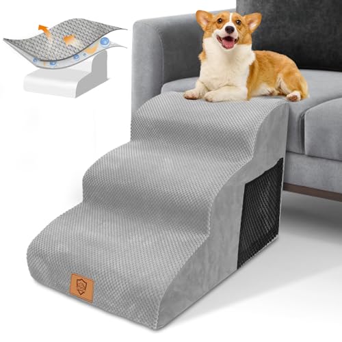 Hundetreppe, 3 Stufen Hochdichter Schaumstoff Hundetreppe mit wasserdichter Abdeckung, rutschfeste Hunderampe Haustiertreppe für kleine Hunde und Katzen, Grau, 60 x 40 x 40 cm Hundetreppe, 3 Stufen Hochdichter Schaumstoff Hundetreppe mit wasserdichter Abdeckung, rutschfeste Hunderampe Haustiertreppe für kleine Hunde und Katzen, Grau, 60 x 40 x 40 cm von HEVOL