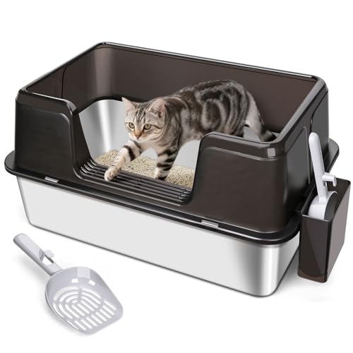 Katzenklo Edelstahl XXL, Katzentoilette Edelstahl, Geruchsresistent Katzenklo Groß mit Hoch Rand, Auslaufsichere & Nicht klebrig XXL Katzenklo für Große Katzen, 60 L x 40 W x 31,5 H cm, Schwarze Katzenklo Edelstahl XXL, Katzentoilette Edelstahl, Geruchsresistent Katzenklo Groß mit Hoch Rand, Auslaufsichere & Nicht klebrig XXL Katzenklo für Große Katzen, 60 L x 40 W x 31,5 H cm, Schwarze von HEVOL