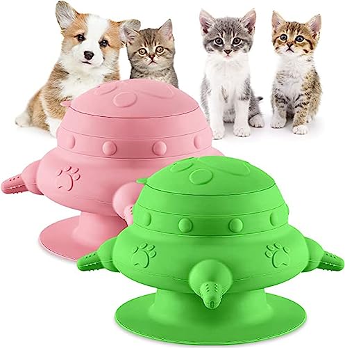 2 Stück Milchnapf Für Welpen, Haustier Silikon Futterstation Für Tragbarer Bionic Selbstfütterungsgerät Pet Nippel, Für Baby Haustier Welpen, Futterautomat Katze (Color : Pink+Green) von HEXEH