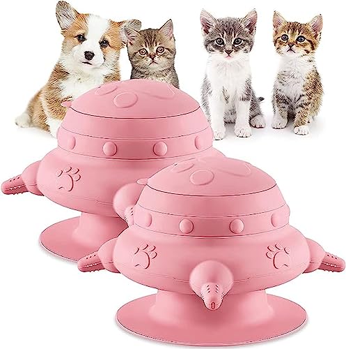 2 Stück Milchnapf Für Welpen, Haustier Silikon Futterstation Für Tragbarer Bionic Selbstfütterungsgerät Pet Nippel, Für Baby Haustier Welpen, Futterautomat Katze (Color : Pink+Pink) von HEXEH