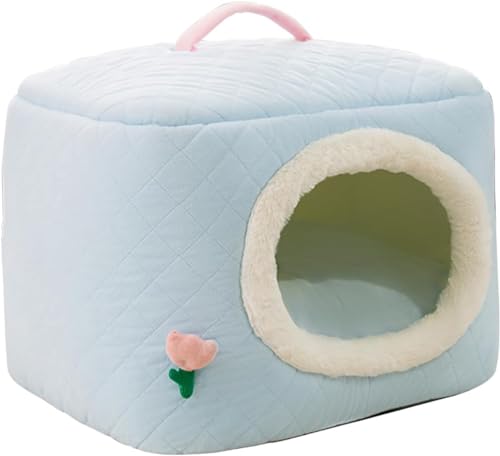 Indoor-Katzenbett, Haustierbett Mit Abnehmbarem, Waschbarem Kissen, Weiches Und Flauschiges Katzenhöhlen-Katzenzelt Für Kleine, Mittelgroße Haustiere, Windbeständig (Color : Blau, Size : S) von HEXEH