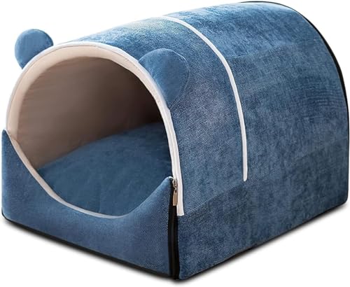 Katzenbett, Abnehmbares Und Waschbares Haustierhöhlenbett, Weiches, Rutschfestes, Warmes Katzenzelt, Tragbares Katzen-Iglu-Bett Mit Abnehmbarem Kissen (Color : Blau, Size : L) von HEXEH