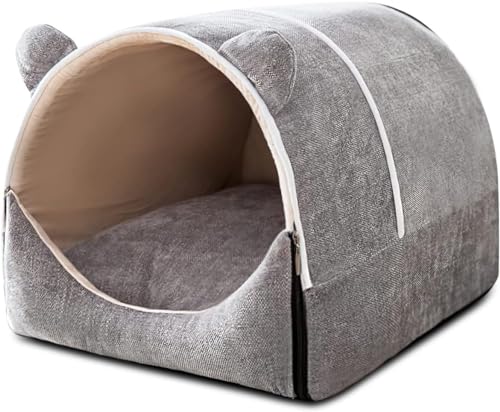 Katzenbett, Abnehmbares Und Waschbares Haustierhöhlenbett, Weiches, Rutschfestes, Warmes Katzenzelt, Tragbares Katzen-Iglu-Bett Mit Abnehmbarem Kissen (Color : Grau, Size : L) von HEXEH