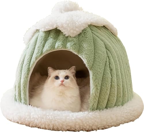 Katzenbett Haustierhöhle Katzennest Bett Weiches Katzenhaus Zelt Katzennest Bett Warm Katzenhöhle Schlafbett Für Welpen Washbar Haustier Kissen Bett (Color : Grün, Size : L) von HEXEH