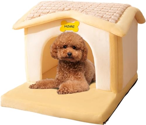 Katzenhäuser for Katzen Im Freien, Isoliert, Wasserdicht, Warm, Wetterfest, Häuser for Wilde Katzen, Hunde, Streunerkatzenhaus Mit Einzelnen Kissen (Color : Gelb, Size : S) von HEXEH