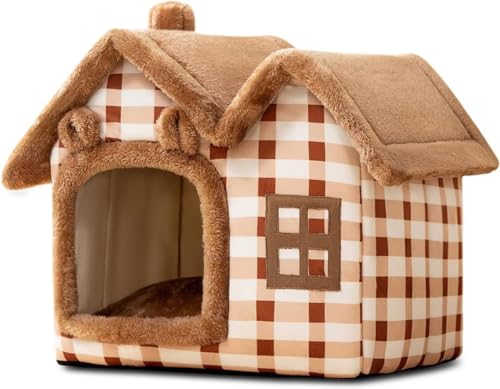 Katzenhaus, Abnehmbares Waschbares Katzenhaus, Warmes Cartoon-Katzenhaus, Gemütliches Plüsch-Katzen-Iglu, Faltbares Haus, Geeignet for Hunde, Katzen, Kleine Tiere (Color : A, Size : L) von HEXEH