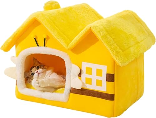 Katzenhaus, Abnehmbares Waschbares Katzenhaus, Warmes Cartoon-Katzenhaus, Gemütliches Plüsch-Katzen-Iglu, Faltbares Haus, Geeignet for Hunde, Katzen, Kleine Tiere (Color : C, Size : L) von HEXEH