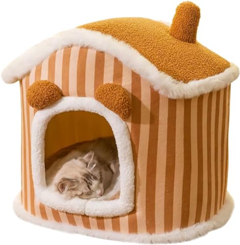 Katzenhaus, Cartoon Süßes Schornstein Katzenhaus, Gemütliches Haustierzelt, Waschbares Flauschiges, Plüschiges Haustierbett, Schornsteinkatze Haus (Color : Braun, Size : S) von HEXEH