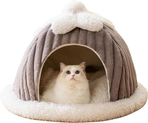 Katzenhöhle Große Katzen - Faltbare Katzenbett Mit Waschbaren Kissen, Katzenzelt Für Kätzchen Kleine, Mittelgroße Haustier, Weiches Und Warmes Katzenhaus Für Drinnen (Color : Grau, Size : L) von HEXEH