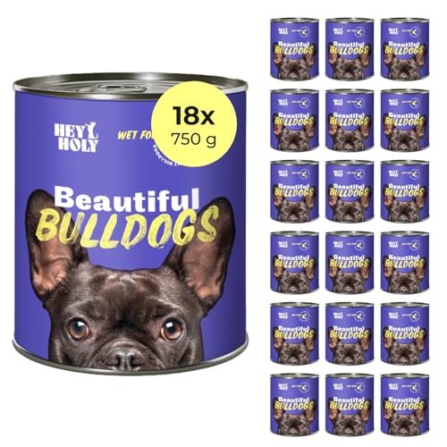 HEY HOLY – Beautiful Bulldoggs Nassfutter – High-Meat Premium Nassfutter für ausgewachsene Hunde mit 40% Lachs (18x 750g) von HEY HOLY