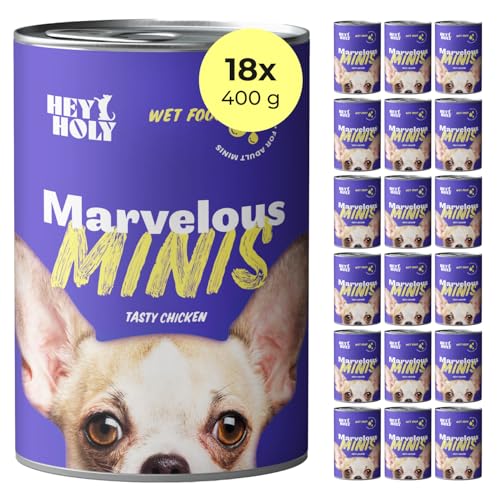 HEY HOLY – Marvelous Minis Nassfutter – High-Meat Premium Nassfutter für ausgewachsene Hunde mit Huhn (18X 400g) von HEY HOLY