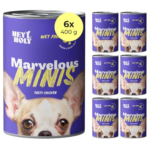 HEY HOLY – Marvelous Minis Nassfutter – High-Meat Premium Nassfutter für ausgewachsene Hunde mit Huhn (6X 400g) von HEY HOLY