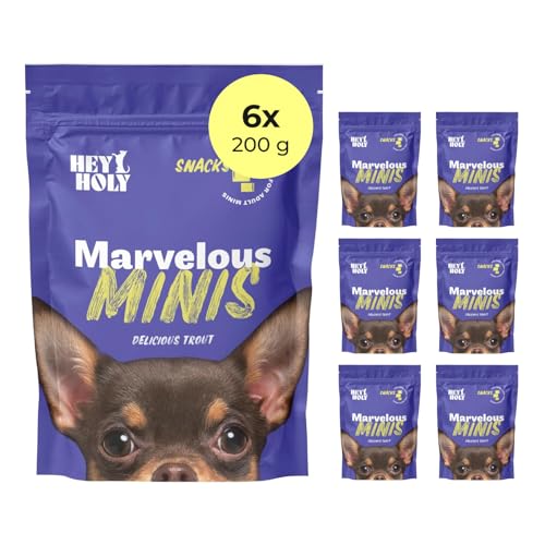 HEY HOLY Premium Hundeleckerlis für Minis 100% getreidefrei | Hunde Snacks | 6 x 200 g Leckerli für ausgewachsene Minis mit Forelle | Hochverträglich aus natürlichen Zutaten von HEY HOLY