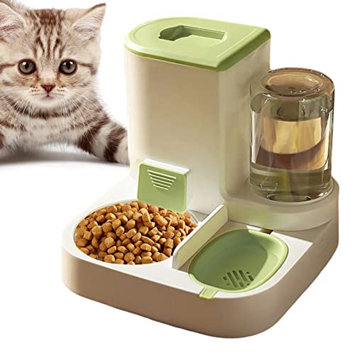2-in-1 Automatic Dog Cat Feeder, Pet Feeder & Waterer, Cat Food and Water Bowl Set, Gravity Food Feeder and Waterer Set with Automatic Waterer Bottle, for Small Medium Large Pets von HEYCE