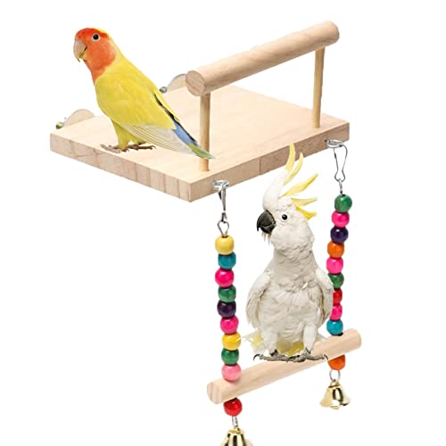 Papageienständer - Vogelschaukelständer aus Holz | Vogelstangen mit Rassel für Lovebird Chinchilla Hamster Wellensittich Heyce von HEYCE