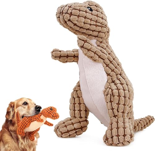 Unzerstörbarer robuster Dino-Hund, Starkes Plüsch-Quietschspielzeug, ausgestopftes Hundespielzeug, Plüsch-Hundespielzeug, robuste Hunde (Color : Brown) von HEdir