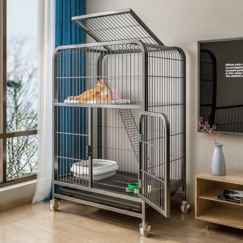 2 Tiger Metall -Katzenkäfig, Kisteschale Zwinger, Innenkäfig im Freien mit Rädern, schwarzer Käfig für Pet Cats Frettchen Chinchillas (Größe: 95x88x62cm) FANDIAO von HFERTSCN