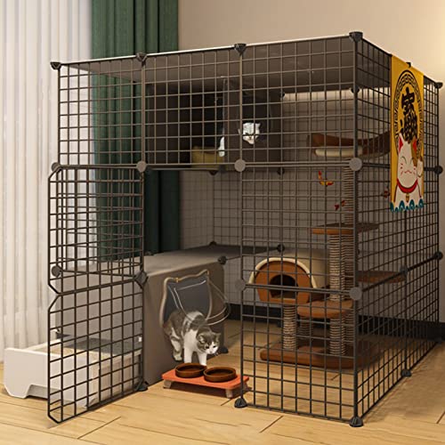 Cat Playpen-Katzenkäfige Innenkatze mit Tür und geschlossener Katzenstreubox DIY-Haustiere Playfen Kleintierkäfig für Kätzchen Meerschweinchen, Hasen und Chinchilla ideal für 1-4 Katze FANDIAO von HFERTSCN