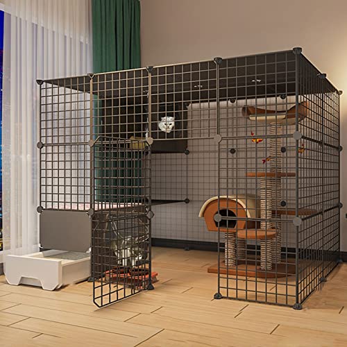 Cat Playpen-Katzenkäfige Innenkatze mit Tür und geschlossener Katzenstreubox DIY-Haustiere Playfen Kleintierkäfig für Kätzchen Meerschweinchen, Hasen und Chinchilla ideal für 1-4 Katze FANDIAO von HFERTSCN
