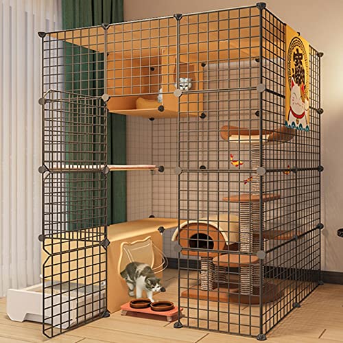 Cat Playpen-Katzenkäfige Innenkatze mit Tür und geschlossener Katzenstreubox DIY-Haustiere Playfen Kleintierkäfig für Kätzchen Meerschweinchen, Hasen und Chinchilla ideal für 1-4 Katze FANDIAO von HFERTSCN