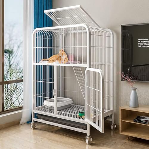 Doppelschicht -Katzenkäfige Zwinger für Katzen Frettkäfige Katzenkäfige im Freien mit Riemenscheibenkäfigen, weiße Käfige für Kätzchen, Hunde, Kaninchen (Größe: 95x88x62cm) FANDIAO von HFERTSCN