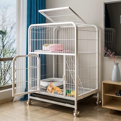 Doppelschichtkennel für Katzen Katzenkäfig Frettchen Käfigkatze, mit Riemenscheibe-Käfig, zweifarbig optionalem Käfig, geeignet für Kätzchen, Hunde, Kaninchen (Größe: Weiß 100x78x55 cm) FANDIAO von HFERTSCN