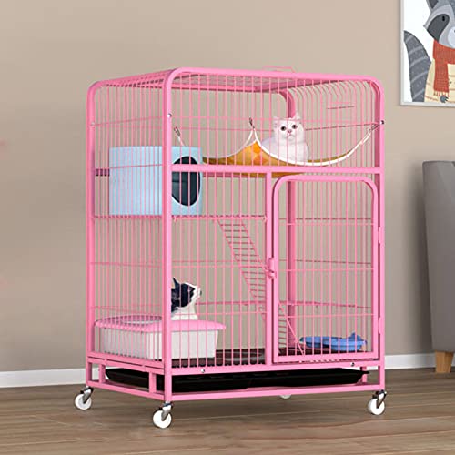 Frettchenkäfig, Cat Playpen | Katzenkäfig, Indoor -Katzen -Playpen -Metalldraht -Zwinger 2 Vordertüren/Feeder/Räder Innen im Freien, Schwarz, Rosa, Weiß FANDIAO von HFERTSCN