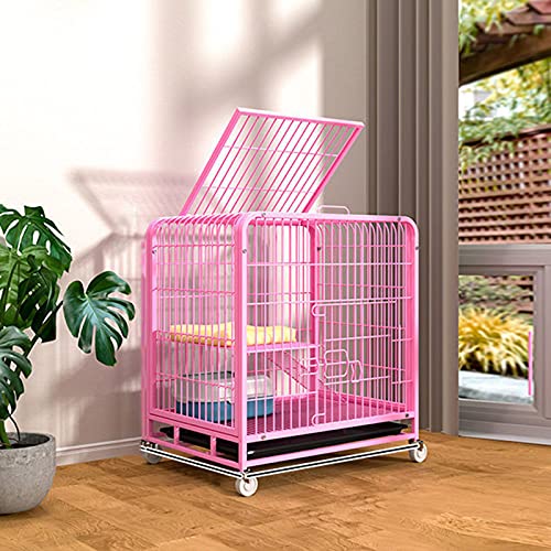 Frettchenkäfig, Cat Playpen | Katzenkäfig, Indoor -Katzen -Playpen -Metalldraht -Zwinger 2 Vordertüren/Feeder/Räder Innen im Freien, Schwarz, Rosa, Weiß FANDIAO von HFERTSCN