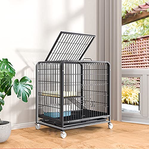 Frettchenkäfig, Cat Playpen | Katzenkäfig, Indoor -Katzen -Playpen -Metalldraht -Zwinger 2 Vordertüren/Feeder/Räder Innen im Freien, Schwarz, Rosa, Weiß FANDIAO von HFERTSCN