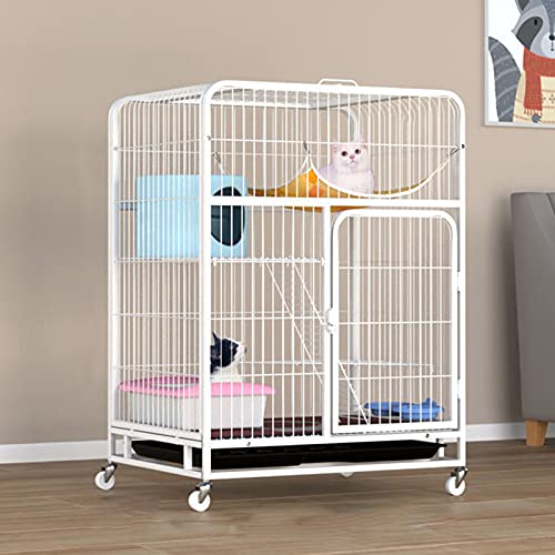 Frettchenkäfig, Cat Playpen | Katzenkäfig, Indoor -Katzen -Playpen -Metalldraht -Zwinger 2 Vordertüren/Feeder/Räder Innen im Freien, Schwarz, Rosa, Weiß FANDIAO von HFERTSCN