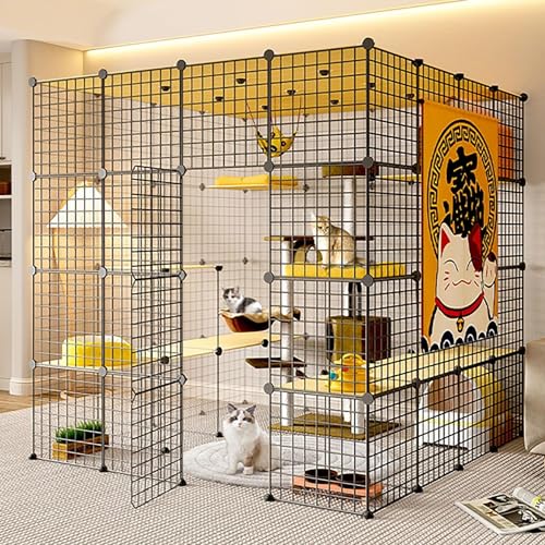 Große Katzenkäfig, Katzenkäfigkäfig, DIY -Katzengehäuse Innenräume, abnehmbare Metalldrahtzwinger, DIY -Katzenzaun, super großer Raum, mit Katzentür für freien Eintritt und Ausgang (Größe: von HFERTSCN