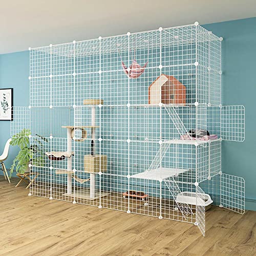 Große Katzenkäfig - Katzenkäfige DIY Kennels Kastenkäfig Kennel innen groß mit Katzentoilette Katze Cat -Gehäuse robust leicht zu reinigen abtrennbare Metallkatze Kistenübung für 2-5 Katze von HFERTSCN