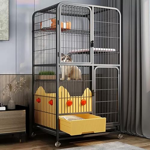 Großer Katzenkäfig, Katzezwinger für Innenkatzen, mit Rädern, mit Auszug Katzendrüsenbox, Katzenkletterleiter, Katzenhängematte, Dicker Quadratrohr, Starke Lagerkapazität, für 1-2 Katzen, Kaninchen von HFERTSCN