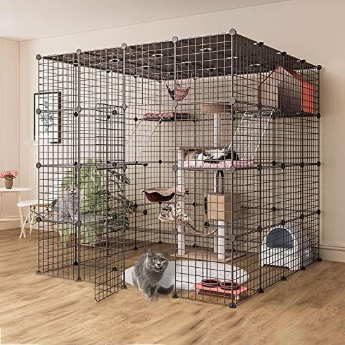Haustierplaypen - Katzenkäfig -Katzen -Playpen zusammenklappbar große Katze Home Indoor -Metalldraht Kennels Kiste großer Trainingsplatz, ideal für 1-4 Katzen, Weiß FANDIAO von HFERTSCN