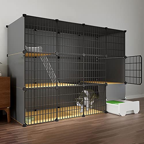 Innenkäfigkäfig mit Katzendrüsenbox, großer 2/3 Stufe Katzengehäuse, DIY-Katzenkäfige in Innenräumen für kleines Tier, Trainingsplatz ideal für 1-3 Katze (Größe: 147x49x111cm) FANDIAO von HFERTSCN