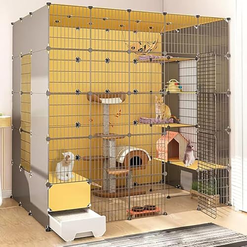 Innenkatze Käfig, Katzengehäuse, Abnehmbarer Metallzwinger, DIY-Metallkäfig mit geschlossener Katzentoilette mit Plattform, großer Übungsort ideal für 1-2 Katzen, Hasen, Chinchilla, Eichhörnchen Innenkatze Käfig, Katzengehäuse, Abnehmbarer Metallzwinger, DIY-Metallkäfig mit geschlossener Katzentoilette mit Plattform, großer Übungsort ideal für 1-2 Katzen, Hasen, Chinchilla, Eichhörnchen von HFERTSCN