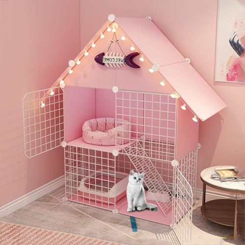 Katze Käfig Innenräume, Katzenkäfig-Ecke, große 2-stufige Katzenzwinger, abnehmbare Metallkäfig-Käfig-DIY-Design-Kätzchen-Playpen für Haustierwelpen, Übungsplatz ideal für 1-2 Katze (Farbe: Rosa, Katze Käfig Innenräume, Katzenkäfig-Ecke, große 2-stufige Katzenzwinger, abnehmbare Metallkäfig-Käfig-DIY-Design-Kätzchen-Playpen für Haustierwelpen, Übungsplatz ideal für 1-2 Katze (Farbe: Rosa, von HFERTSCN