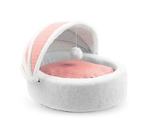 Katzenhundbett Haustierbett Zwinger süßes Haustier Bett abnehmbares Winter Haustier House Katzenhundbett weiche Leinen und kurzes Plüsch Zwinger Mattenpolster warmes Katzenbasketbett-Hundebett-Sofa von HFERTSCN