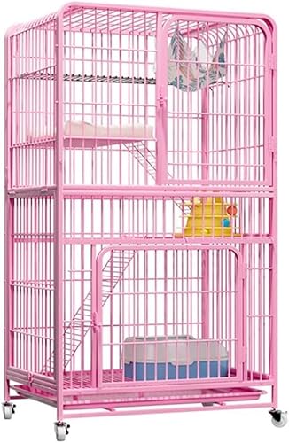 Katzenkäfig, 4-stufige Metallkatze Kennel, Katzenkäfig Villa Super Large Free Space Haushaltskatze Käfig mit 360 rotierenden Rampen-Leitern Hängematte (Farbe: Pink) FANDIAO von HFERTSCN