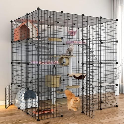 Katzenkäfig, DIY-Katzen-Spielstall 4-Tier-Katze Kennels abtrennbarer Metalldraht Großer Katzenkäfig-Trainingsplatz für Kleintiere für 1-4 Katzen Kaninchen Frettchen kleine Tiere FANDIAO von HFERTSCN