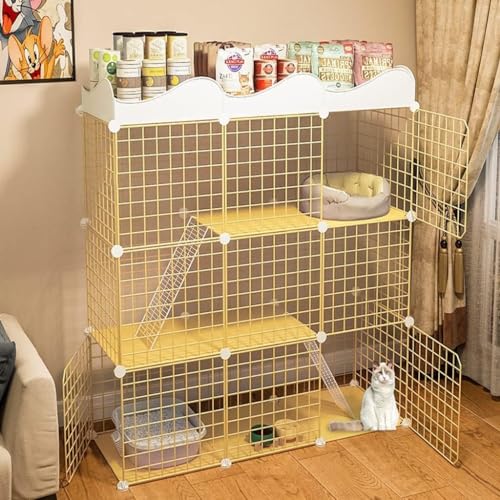 Katzenkäfig, Frettchenkäfig, Innenkatze, Katzen- und Hundekäfig, Drahtzwinger, Kleintierkäfig für Kätzchen, Chinchillas, ideal für 1-3 Katzen (Größe: 119x111x39cm) FANDIAO von HFERTSCN